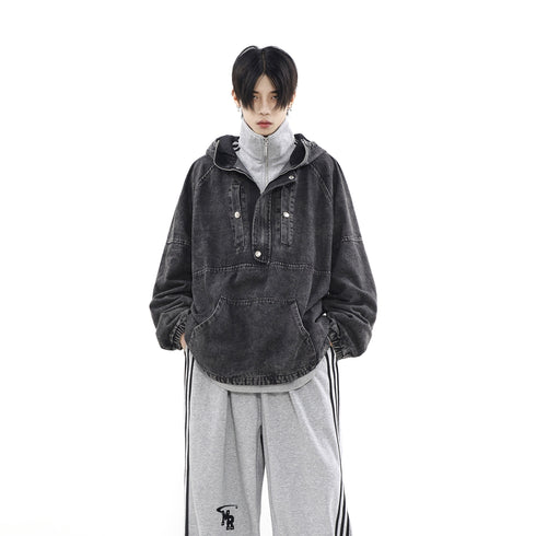 HOODED DENIM SWEATSHIRT