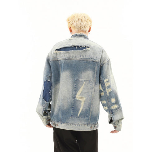 RIPPED PATCH DENIM JACKET